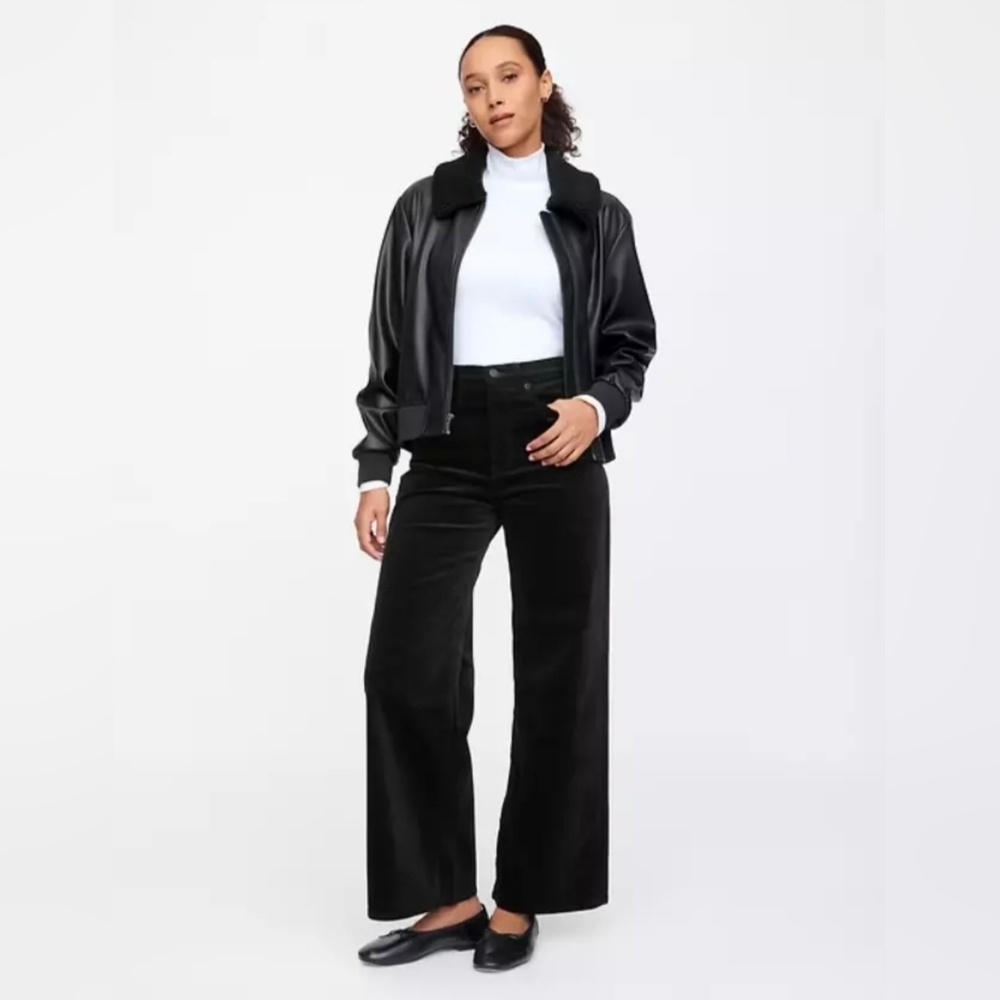 GAP High Rise Wide Leg Black Velvet Jeans Relaxed Boho Pants Size 25/0 NWT RT$80
